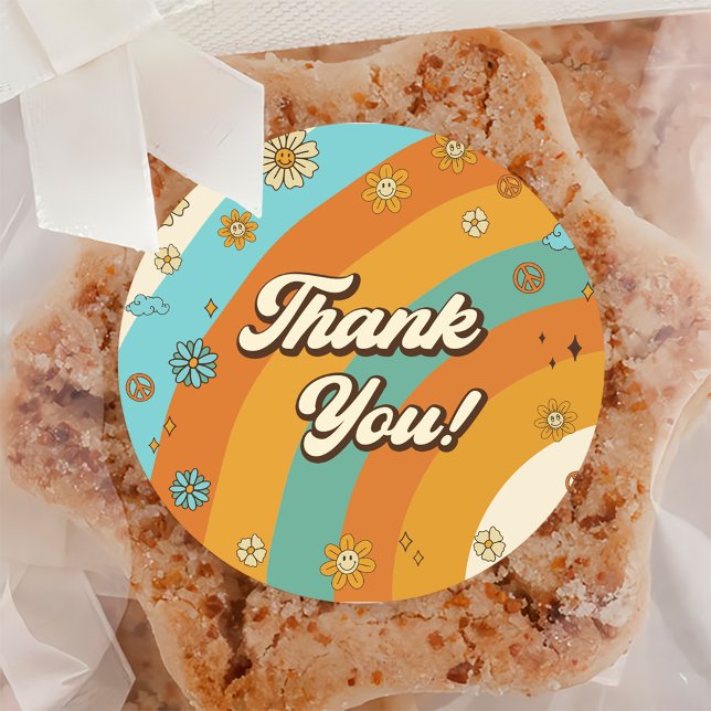 Adesivo Redondo Vamos Obter primeiro aniversario Arco-Íris Retroat (Criador carregado)