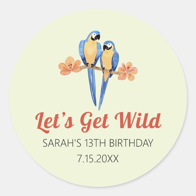 Adesivo Redondo Vamos Obter Selvagem da Selva da Macaw Selvagem (Frente)
