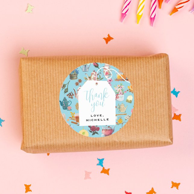 Adesivo Redondo Vamos Par Tea Blue Garden Festa de aniversário Flo (Criador carregado)