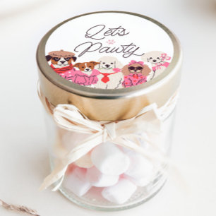 Adesivo Redondo Vamos Pawty Girls Rosa Puppy Aniversário