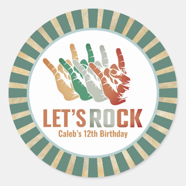 Adesivo Redondo Vamos Rock and Roll Vintage Rockstar Birthday (Frente)