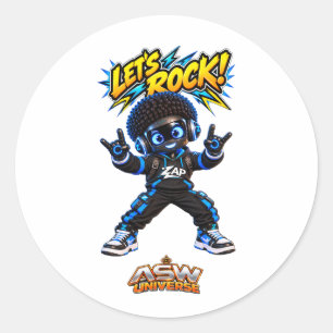 Adesivo Redondo Vamos Rocker! Zap Robô AI Fofo Rock and Roll
