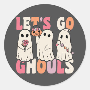 Adesivo Redondo Vamos Vai Ghouls Groovy Ghost Com Flores Vintage