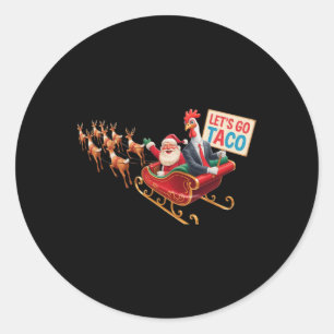 Adesivo Redondo Vamos Vai Taco - Engraçado Sleigh Com Papai Noel