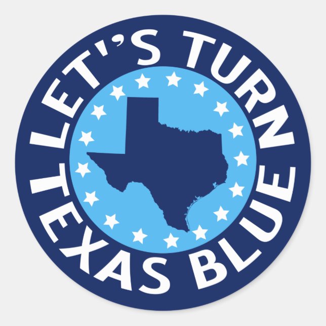 Adesivo Redondo Vamos vira Texas Blue Vote Democrata (Frente)