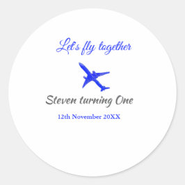 Adesivo Redondo Vamos voa juntos no primeiro aniversário avião da