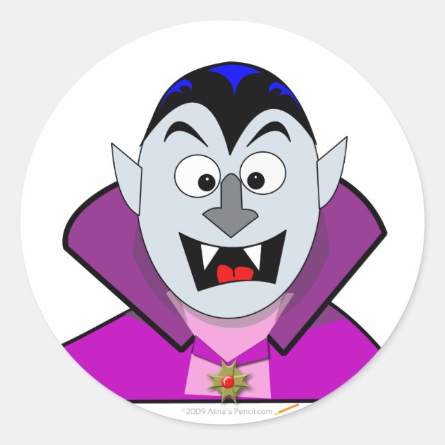 Adesivo Redondo Vampiro de Cartoon de Halloween (Frente)