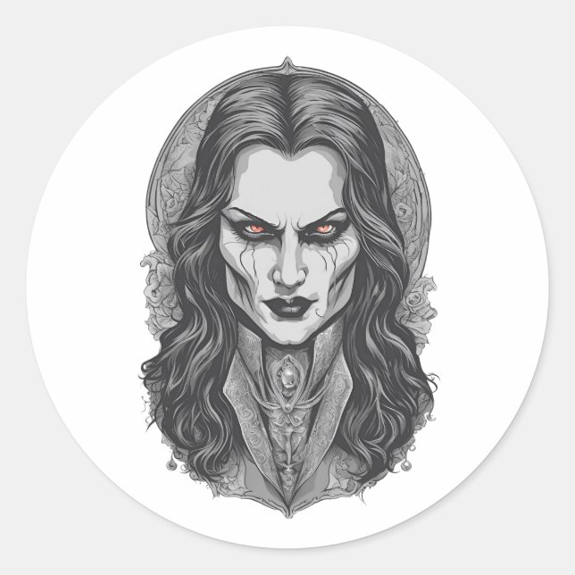 Adesivo Redondo Vampiro de Halloween 3, horror, vampiro aterroriza (Frente)