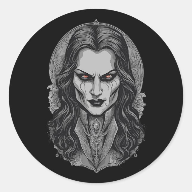 Adesivo Redondo Vampiro do Dia das Bruxas 3, assustador, aterroriz (Frente)