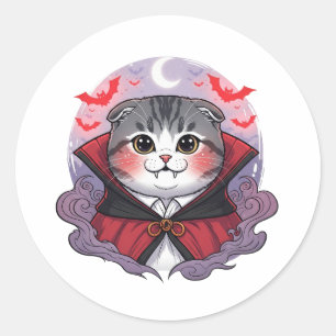Adesivo Redondo Vampiro Dobrado - Gato de Gato de Vampiro Escocês,