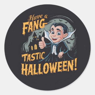 Adesivo Redondo Vampiro Engraçado Tem um Halloween Fang-Tástico