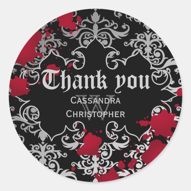 Adesivo Redondo Vampiro gótico obrigado de casamento de Halloween (Frente)