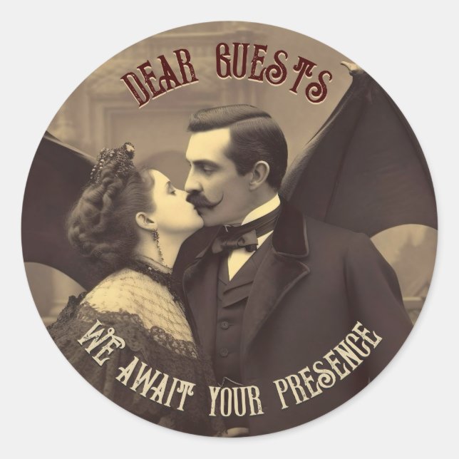 Adesivo Redondo Vampiro Kiss Vintage Dracula Beijando Halloween (Frente)