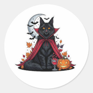 Adesivo Redondo Vampiro Maine Coon - Gato de Halloween assustador