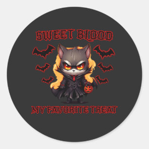 Adesivo Redondo Vampiro mau Gato Halloween Pumpkin Bat Spooky Noit