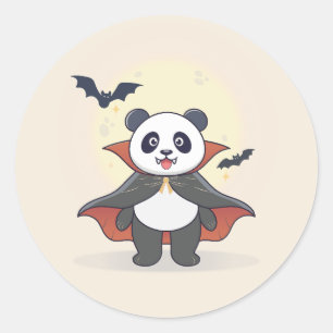 Adesivo Redondo Vampiro Panda Fofo com Cape e Morcegos