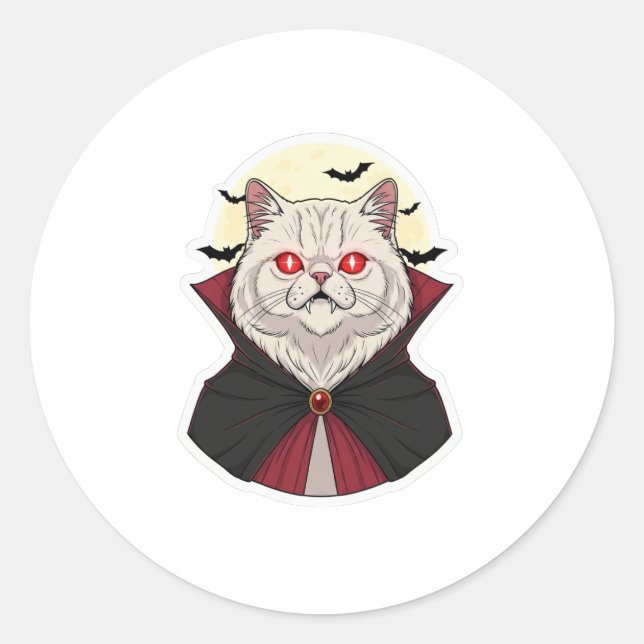 Adesivo Redondo Vampiro Persa - Dia das Bruxas de Gato Persa (Frente)