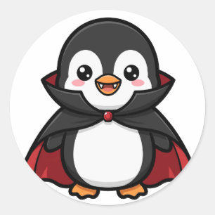 Adesivo Redondo Vampiro Pinguim Fofo de Halloween