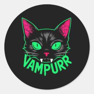 Adesivo Redondo Vampurr Cat Vampiro Gatinho Halloween Gats Spooky