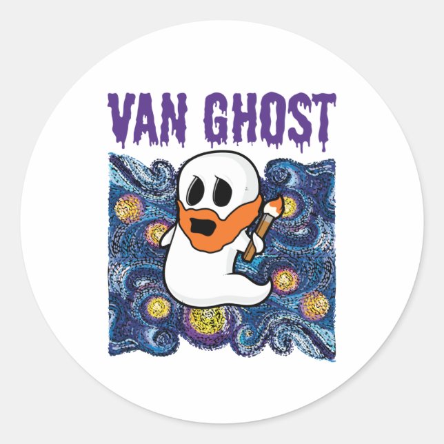 Adesivo Redondo Van Ghost Funny Art Halloween Van Gogh (Frente)