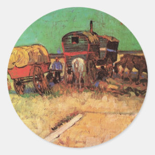 Adesivo Redondo Van Gogh; Acampamento dos ciganos com caravana