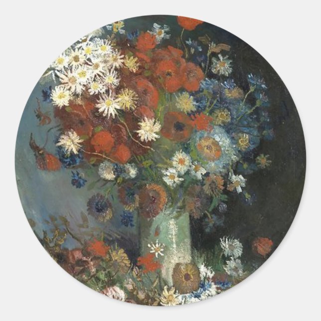 Adesivo Redondo Van Gogh ainda vive com flores e Rosas (Frente)
