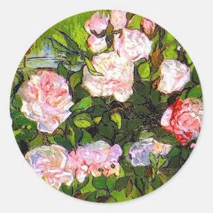 Adesivo Redondo Van Gogh ainda vive com rosas rosa