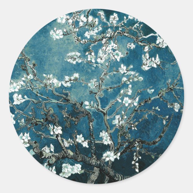 Adesivo Redondo Van Gogh Almond Blossoms Dark Teal (Frente)