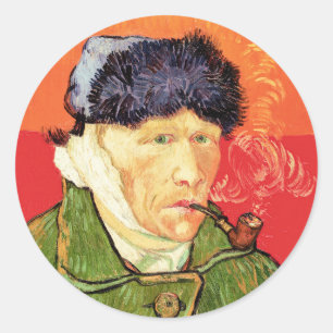 Adesivo Redondo Van Gogh - Autorretrato com a Orelha Enfaixada e C