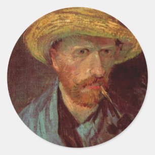 Adesivo Redondo Van Gogh - autorretrato com chapéu de palha e tub