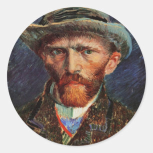 Adesivo Redondo Van Gogh; autorretrato com Cinza Felt Hat