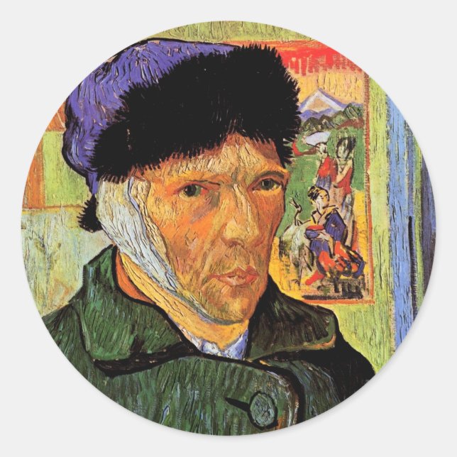 Adesivo Redondo Van Gogh; autorretrato com Orelha Bandada (Frente)