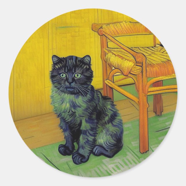 Adesivo Redondo Van Gogh Black Cat (Frente)