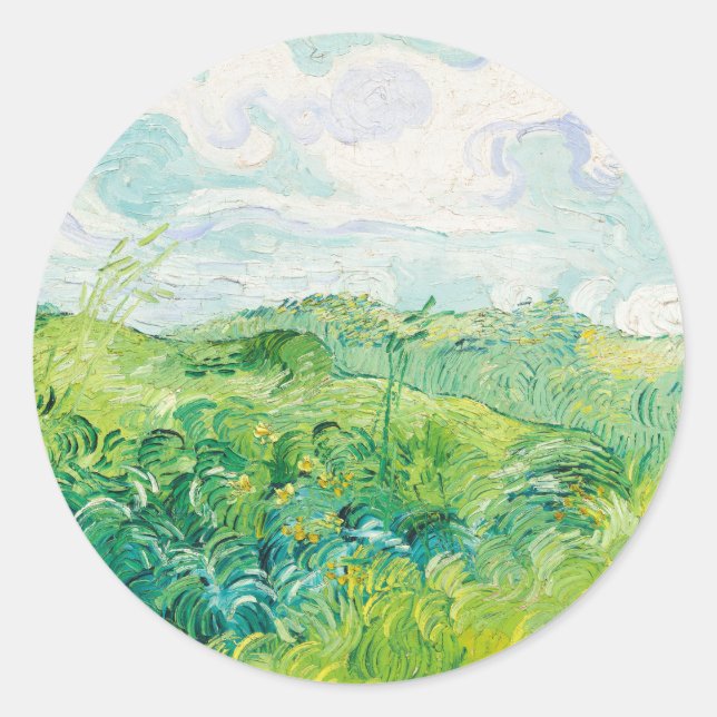 Adesivo Redondo Van Gogh. Campos de Trigo Verde Auvers. Impression (Frente)
