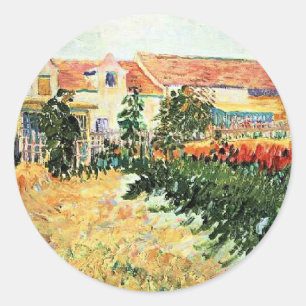 Adesivo Redondo Van Gogh - Casa com Girassóis