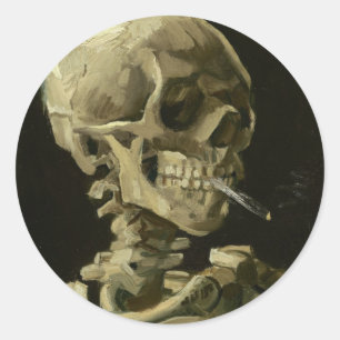 Adesivo Redondo Van Gogh - Crânio com Cigarro Aceso