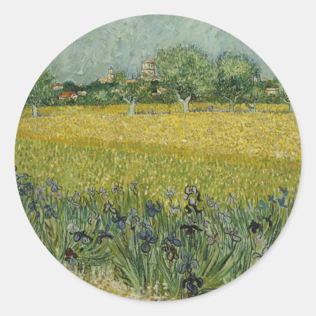 Adesivo Redondo Van Gogh Field Com Flores Perto De Arles (Frente)