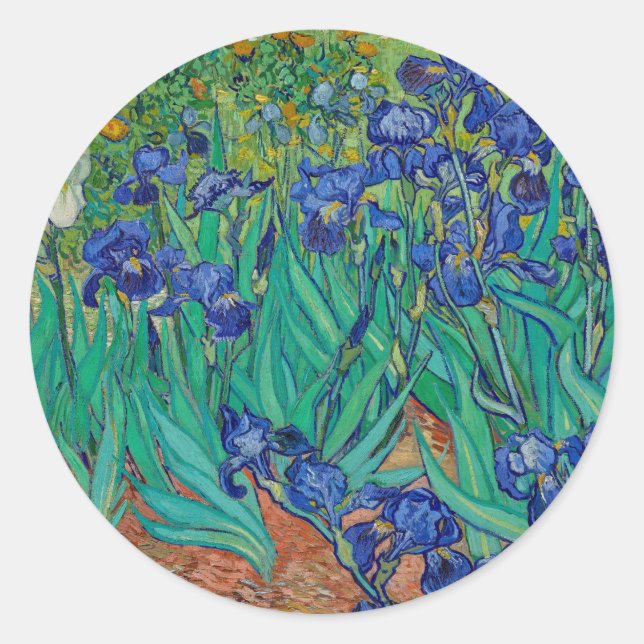 Adesivo Redondo Van Gogh Irises Floral Painting (Frente)