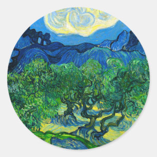 Adesivo Redondo Van Gogh Olive Trees em Paisagem Montanhosa