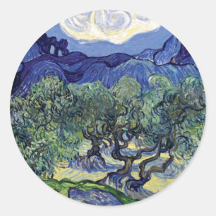 Adesivo Redondo Van Gogh - Oliveiras numa Paisagem Montanhosa
