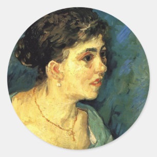Adesivo Redondo Van Gogh, Retrato de Mulher em Azul, Arte Antiga