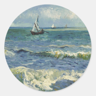 Adesivo Redondo Van Gogh Seascape em Saintes Maries de la Mer