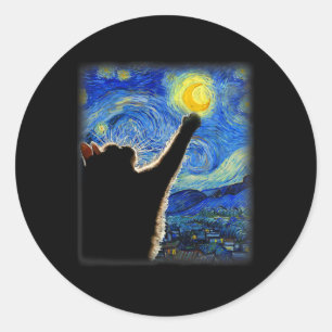 Adesivo Redondo Van Gogh Starry Night Cat - Ajustado