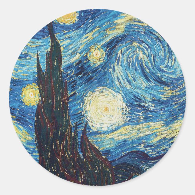 Adesivo Redondo Van Gogh Starry Night Classism Arte (Frente)