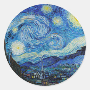 Adesivo Redondo Van Gogh Starry Night. Impressionismo arte de vint