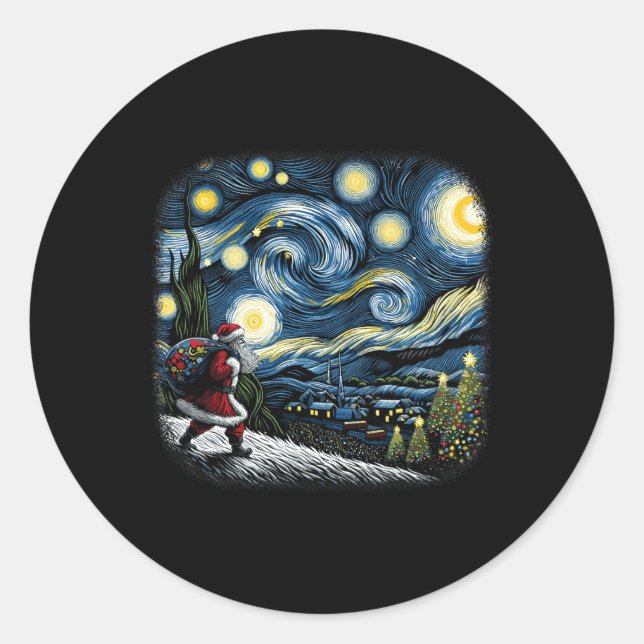Adesivo Redondo Van Gogh Starry Night Papais noeis Natal Snowy (Frente)