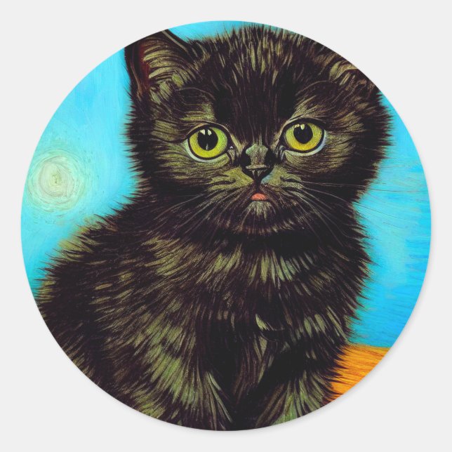 Adesivo Redondo Van Gogh Style Pouting Kitten (Frente)