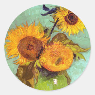 Adesivo Redondo Van Gogh - Três Girassóis Em Um Vaso - Arte Fina
