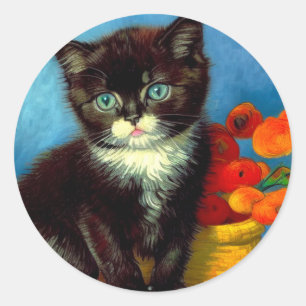 Adesivo Redondo Van Gogh Tuxedo Cat