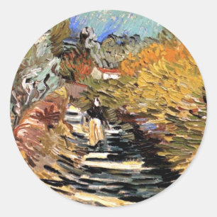Adesivo Redondo Van Gogh - Uma Estrada em Saint-Remy com Figura Fe